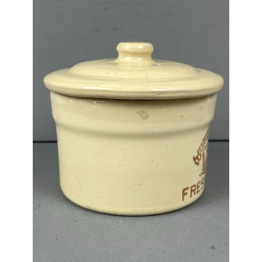 Grover Farms Fresh Butter  Vintage Pottery Crock Yellow Cow Advertising